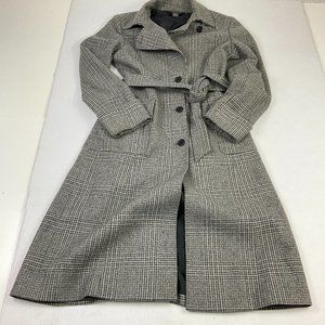 Brooks Brothers Womens Wool Long Button Trench Coat Plaid Belted Pockets Size 8